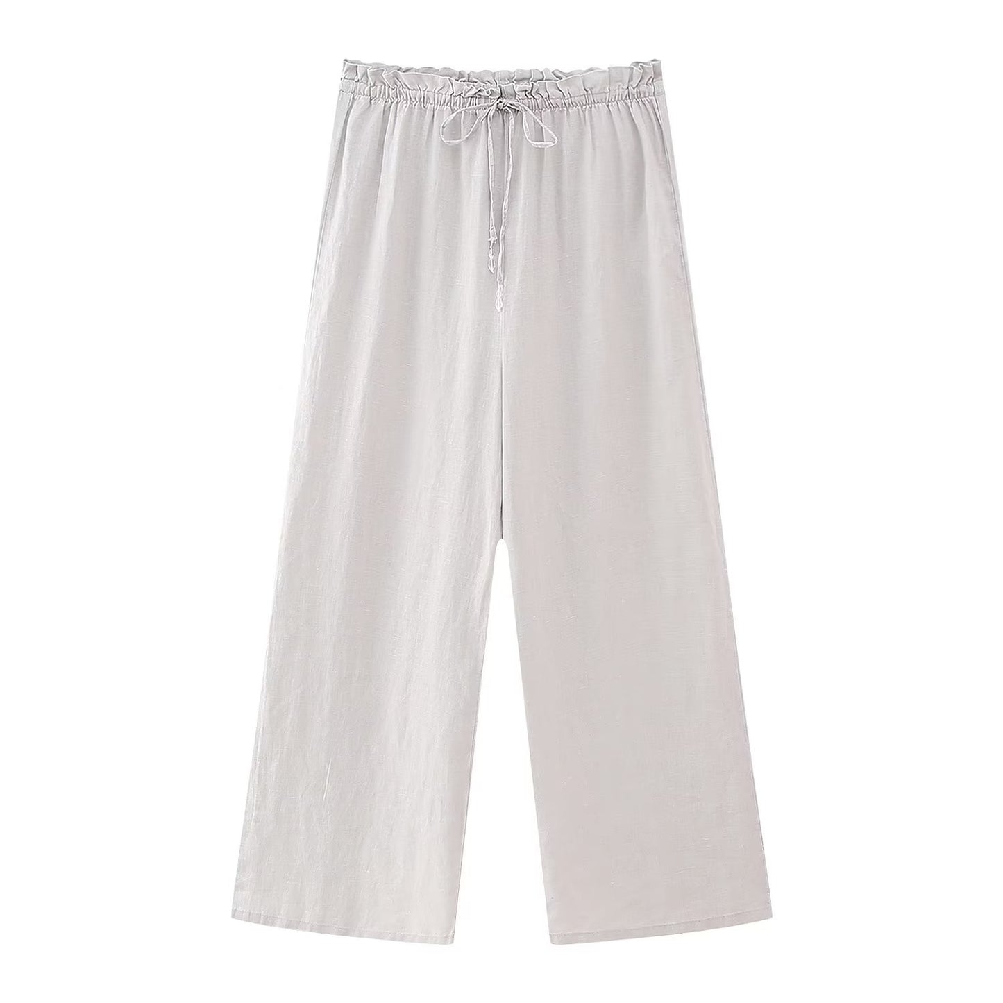 Summer Women Clothing Linen Hanging Collar Top High Waist Loose Wide Leg Pants Sets