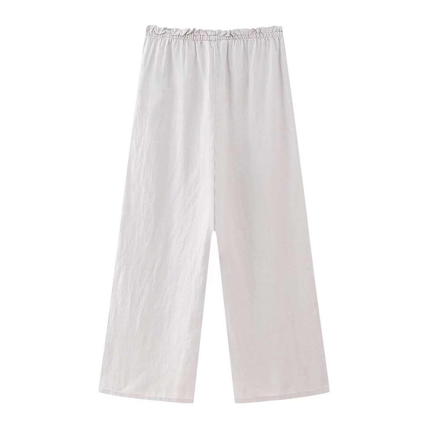 Summer Women Clothing Linen Hanging Collar Top High Waist Loose Wide Leg Pants Sets