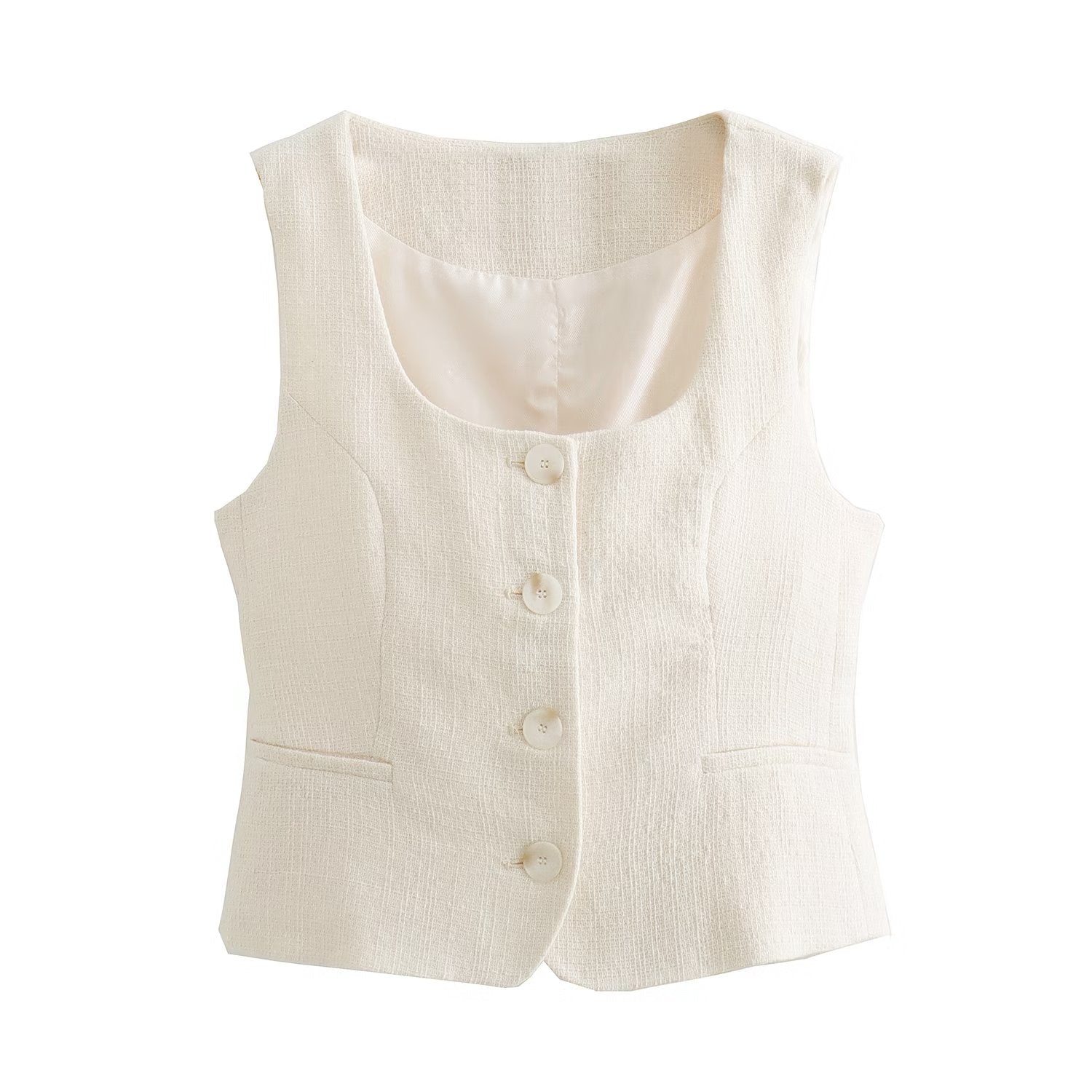 Early Autumn Women Clothing Collar Solid Color Single Breasted Sleeveless Waistcoat Vest