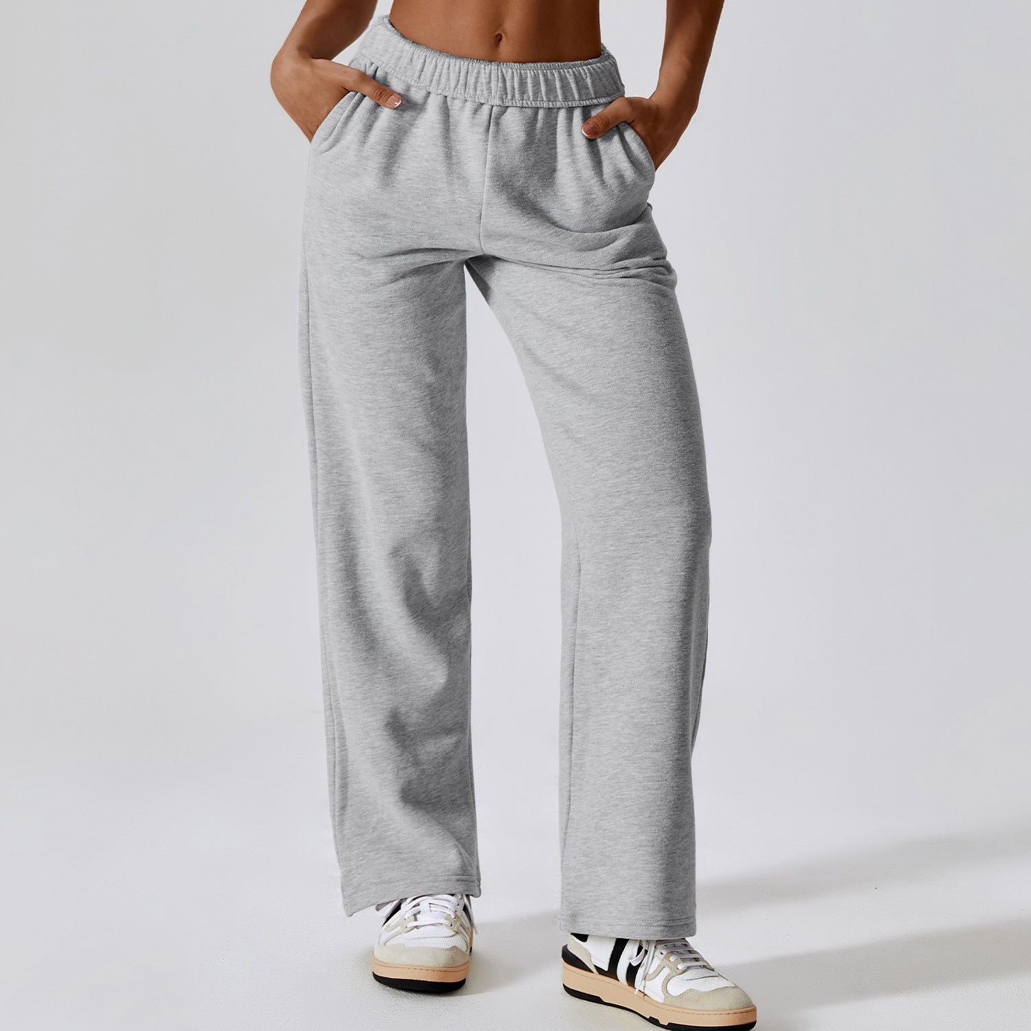 Waist Tied Fleece Lined Warm Loose Sports Pants Straight Wide Leg Pants Outdoor Casual Track Sweatpants Women