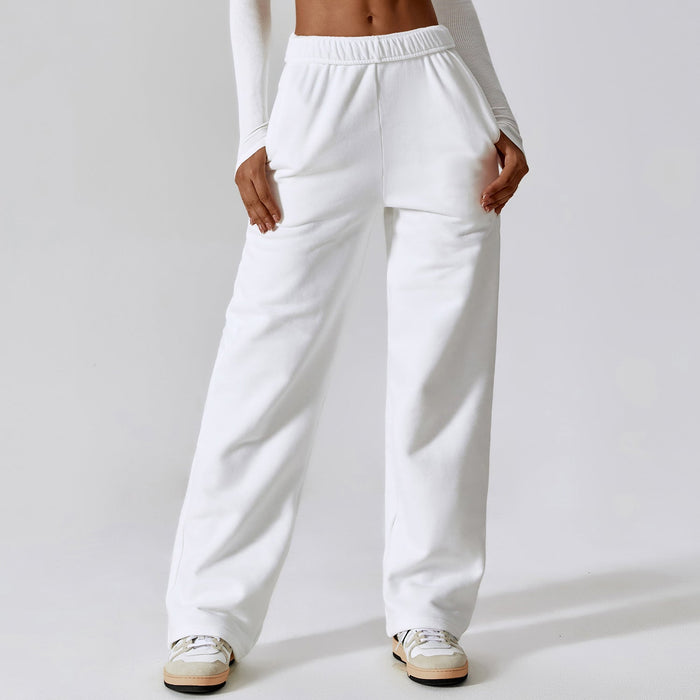 Waist Tied Fleece Lined Warm Loose Sports Pants Straight Wide Leg Pants Outdoor Casual Track Sweatpants Women