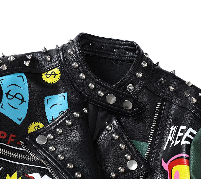 Motorcycle Clothing Leather Clothing Women Spring Autumn Winter Short Print Punk Rock Clothing Women