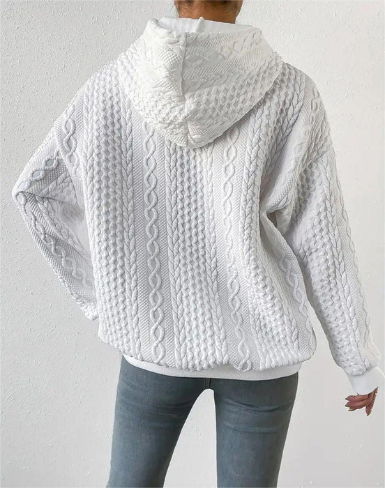 Autumn Clothes Women Clothes Jacquard Hooded Lace Up Long Sleeve Sweater Knitted