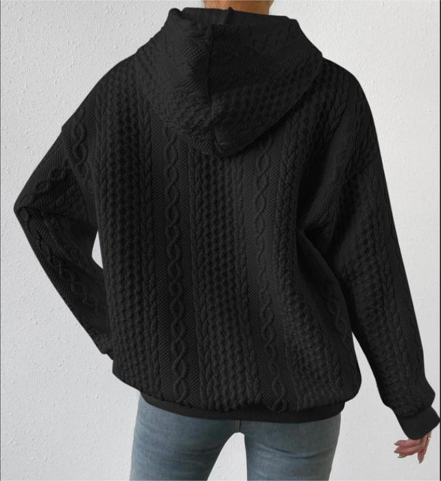 Autumn Clothes Women Clothes Jacquard Hooded Lace Up Long Sleeve Sweater Knitted