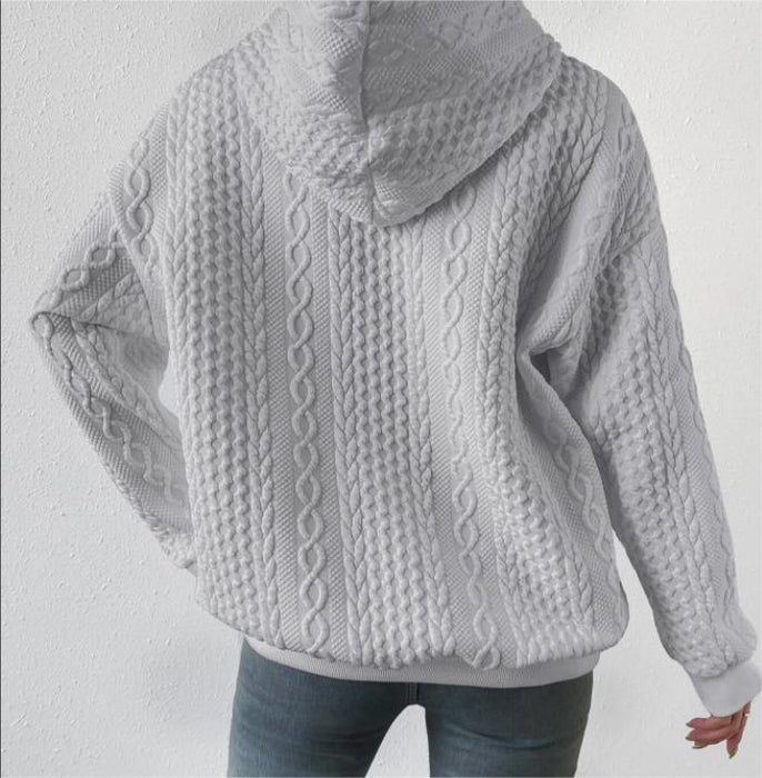 Autumn Clothes Women Clothes Jacquard Hooded Lace Up Long Sleeve Sweater Knitted