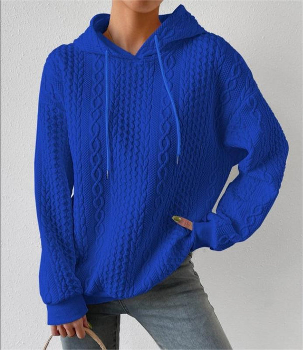 Autumn Clothes Women Clothes Jacquard Hooded Lace Up Long Sleeve Sweater Knitted