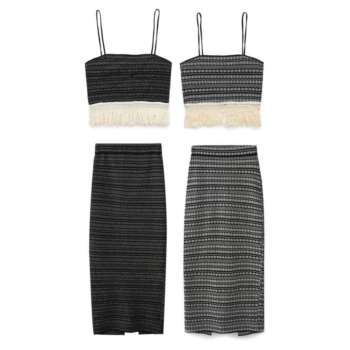 Spring Summer Sleeveless Wooden Knitted Vest Sling Mid Length Slim Fit Fishtail Skirt