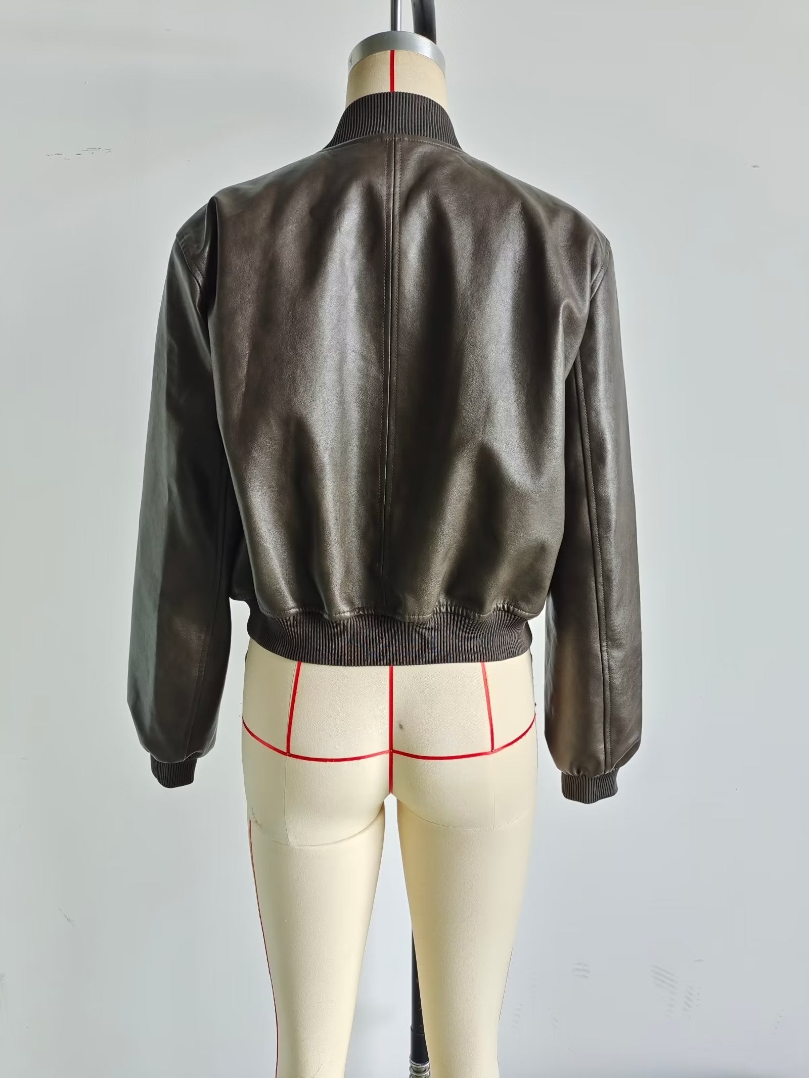 Fall Women Clothing Faux Leather Bomber Jacket Coat