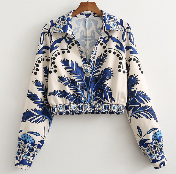 Summer Women Clothing Long Sleeve Positioning Printed Shirt