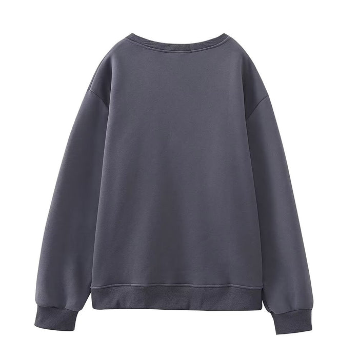 Women Clothing Autumn Winter round Neck Girls Printed Washed Loose Pullover Long Sleeve Sweater