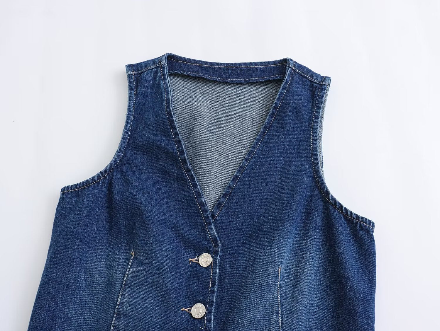 Autumn Winter Denim Vest V neck Single Breasted Short Denim Waistcoat Vest button