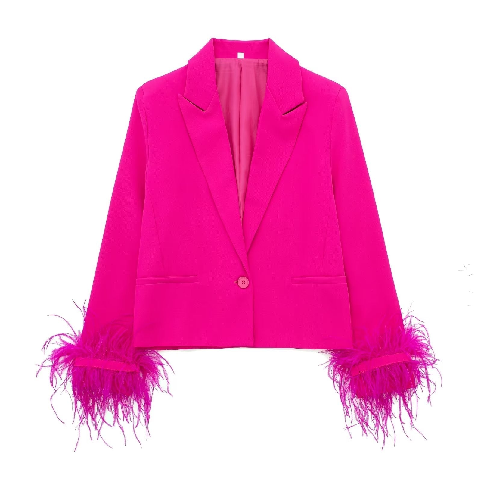 Autumn Women Feather Decoration Straight Blazer