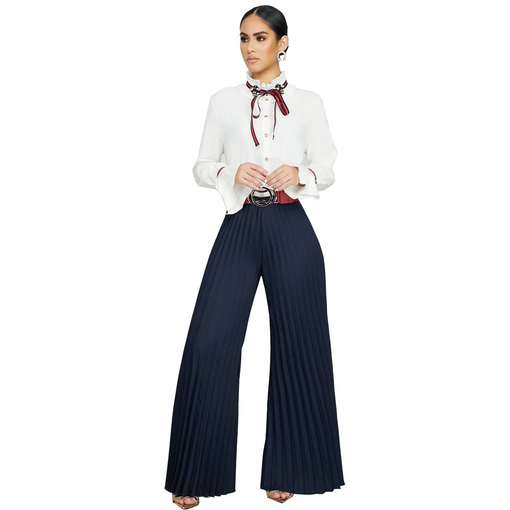 Women Clothing Fashion Street Hipster Pleated Pants Wide Leg Pants