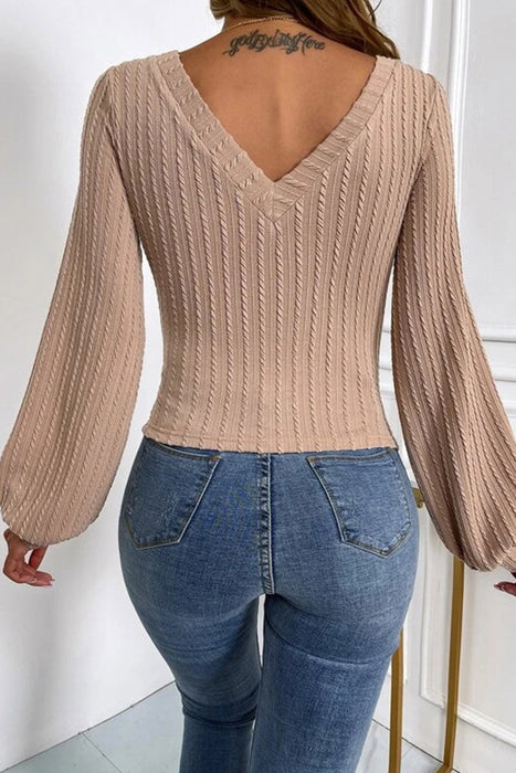 Sexy Long Sleeve Top Women Autumn Tight Low Necked Sexy Lantern Sleeve Sweater