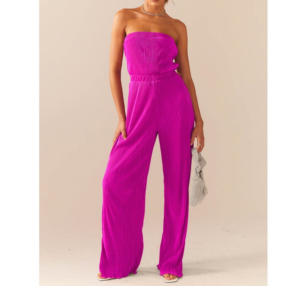 Women Sexy Comfortable Pleated Cloth Chest Wrapped Wide Leg Jumpsuit