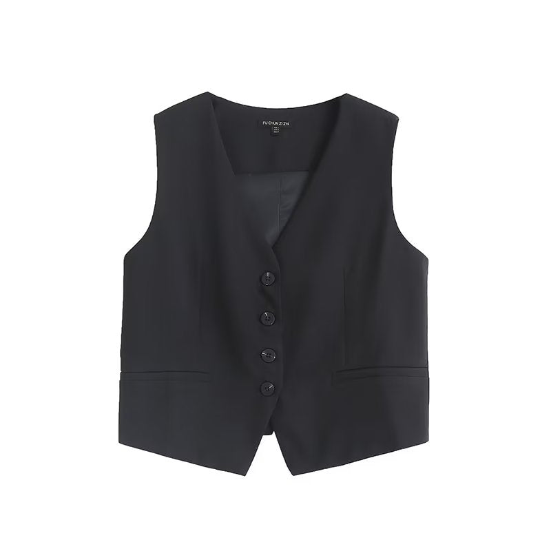 Fall Women Clothing Office Office Lady Black Short Vest
