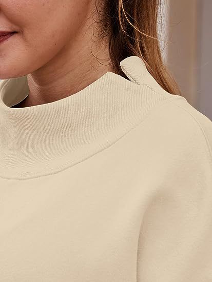 Women Clothing Neckline Slit Loose Casual Half Turtleneck Brushed Hoody