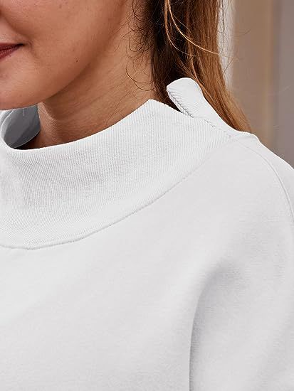 Women Clothing Neckline Slit Loose Casual Half Turtleneck Brushed Hoody