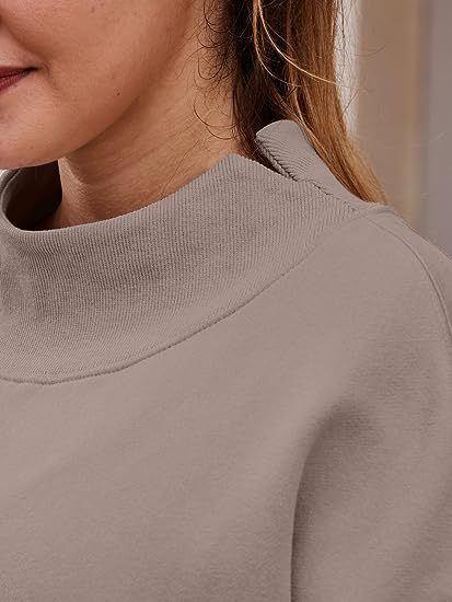 Women Clothing Neckline Slit Loose Casual Half Turtleneck Brushed Hoody