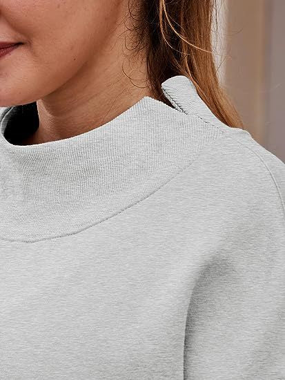 Women Clothing Neckline Slit Loose Casual Half Turtleneck Brushed Hoody