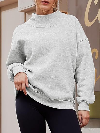 Women Clothing Neckline Slit Loose Casual Half Turtleneck Brushed Hoody