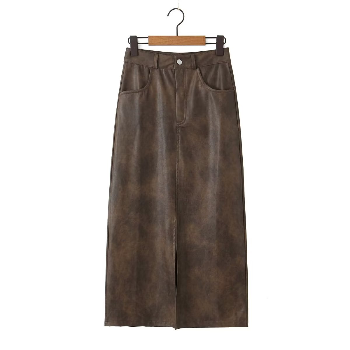 Women Sexy Casual Versatile Split Leather Half Skirt