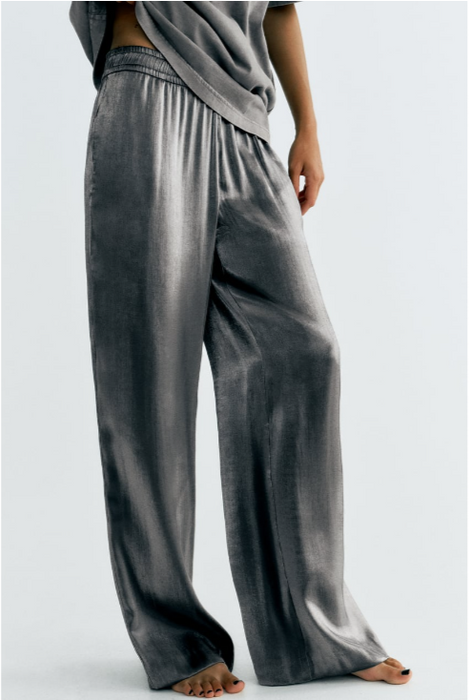 Autumn Elastic Waist Loose Wide Leg Straight Urban Shopping Casual Gold Foil Trousers