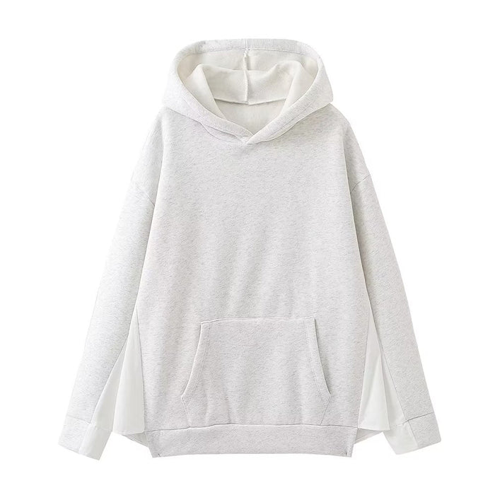 Autumn Women Casual Solid Color Pocket Loose Hooded Mid Length Sweater