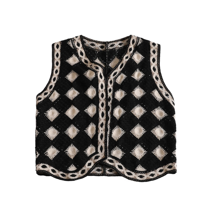 Autumn Fashionable Cardigan Chessboard Plaid V neck Knitted Thin Vest Vest Coat Women