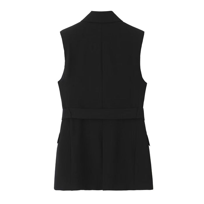 Summer Women Clothing Tuxedo Collar Belt Vest High Waist Casual