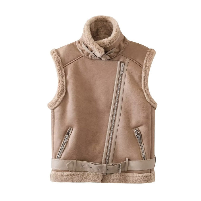 Autumn Winter Women Clothing Casual Loose Faux Shearling Jacket Warm Sleeveless Vest Waistcoat Women Coat