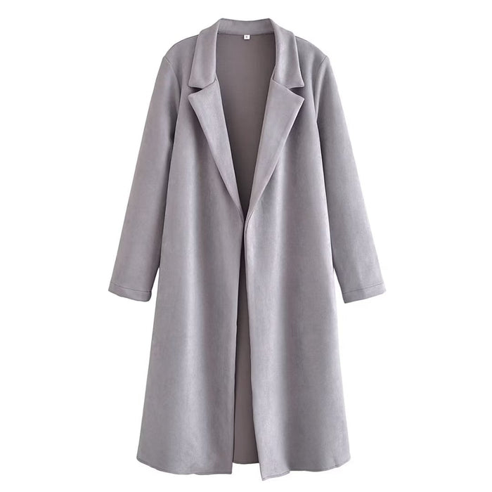 Women Clothing French Khaki Fleece Loose Lapels Cardigan Coat