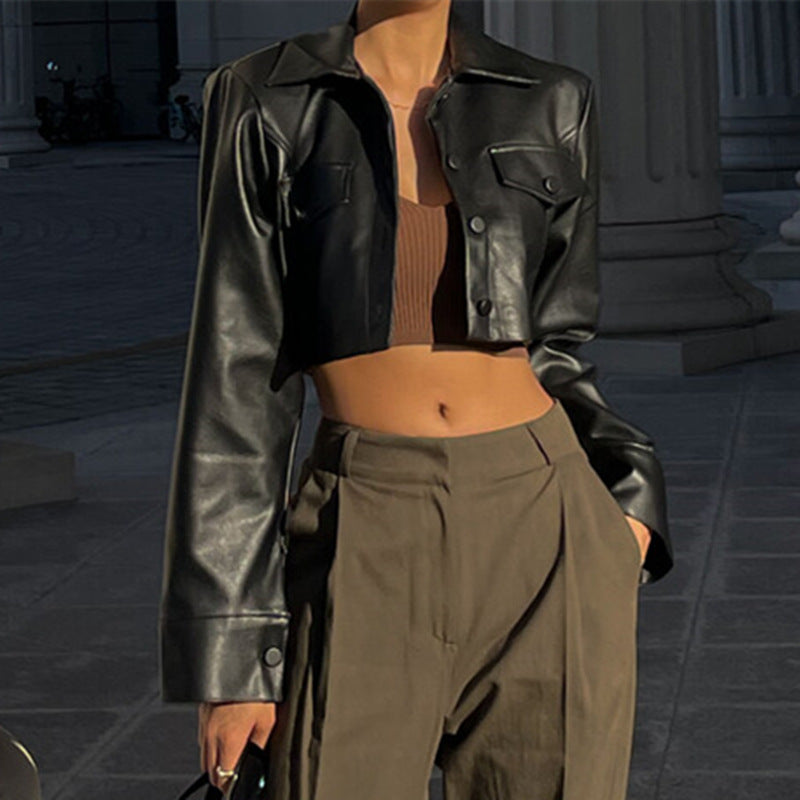 Autumn Winter Women Clothes Sexy Cropped Sexy Motorcycle Clothing Women Leather Top Coat