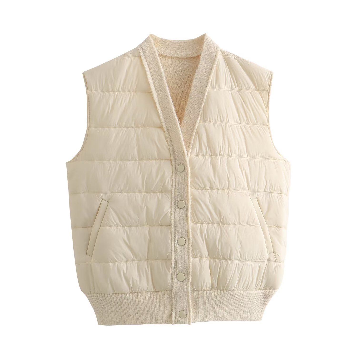 Fall Women Clothing Quilted V neck Patchwork Sleeveless Waistcoat Vest