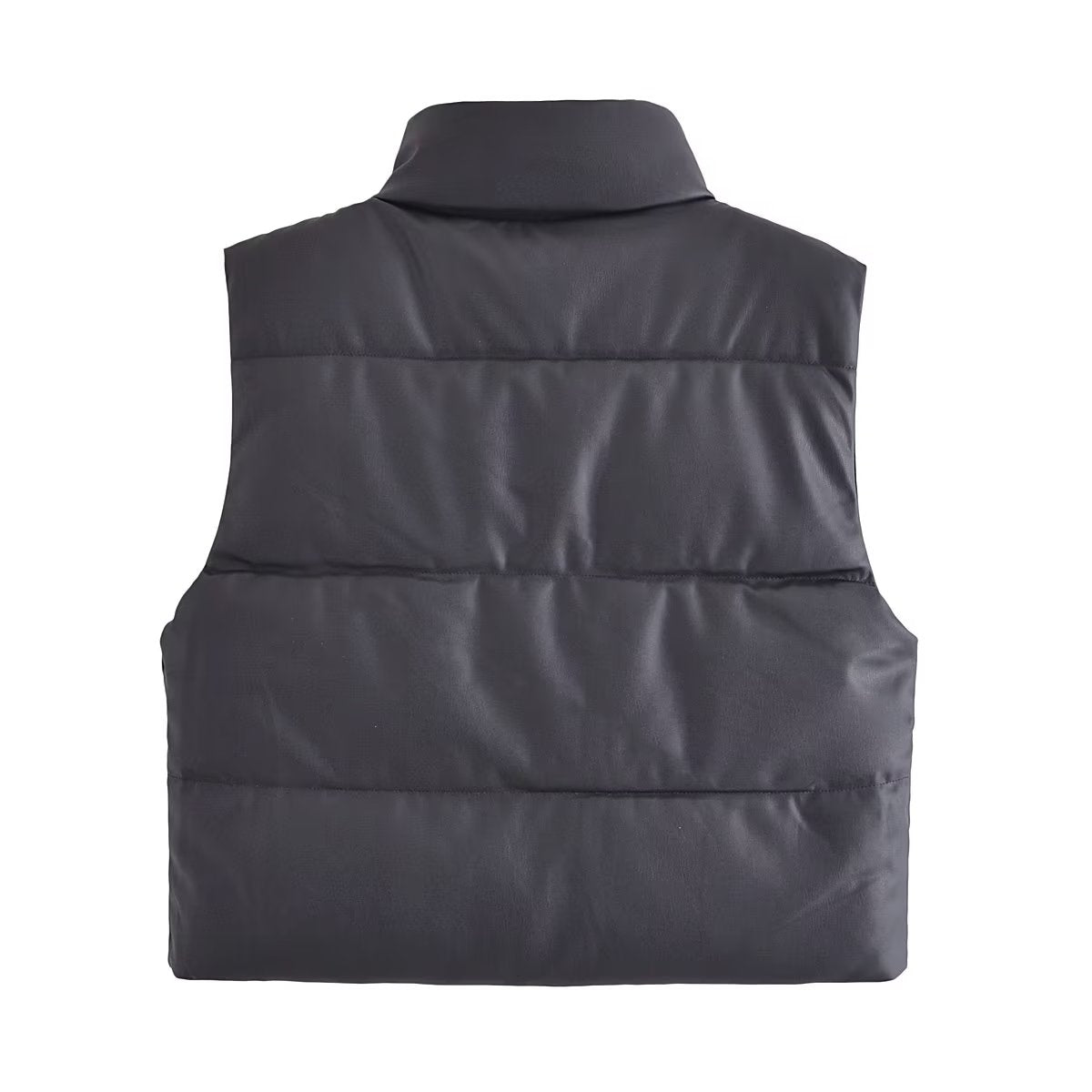Autumn Popular Casual Black Faux Leather Stand Collar Sleeveless Cotton Padded Jacket Vest Women