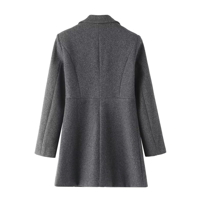 Fashionable Simple Woolen Coat Autumn Solid Color Double Breasted Coat Elegant Collared Long Women Clothing