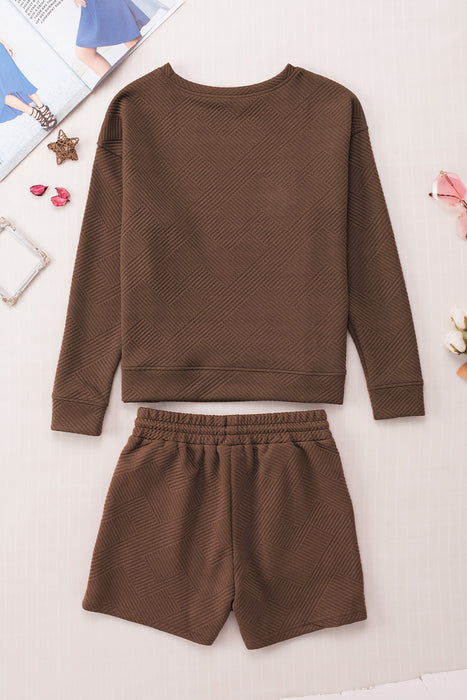 Loose Long Sleeve Shorts Two Piece Women Autumn Stylish Simple Texture Suit