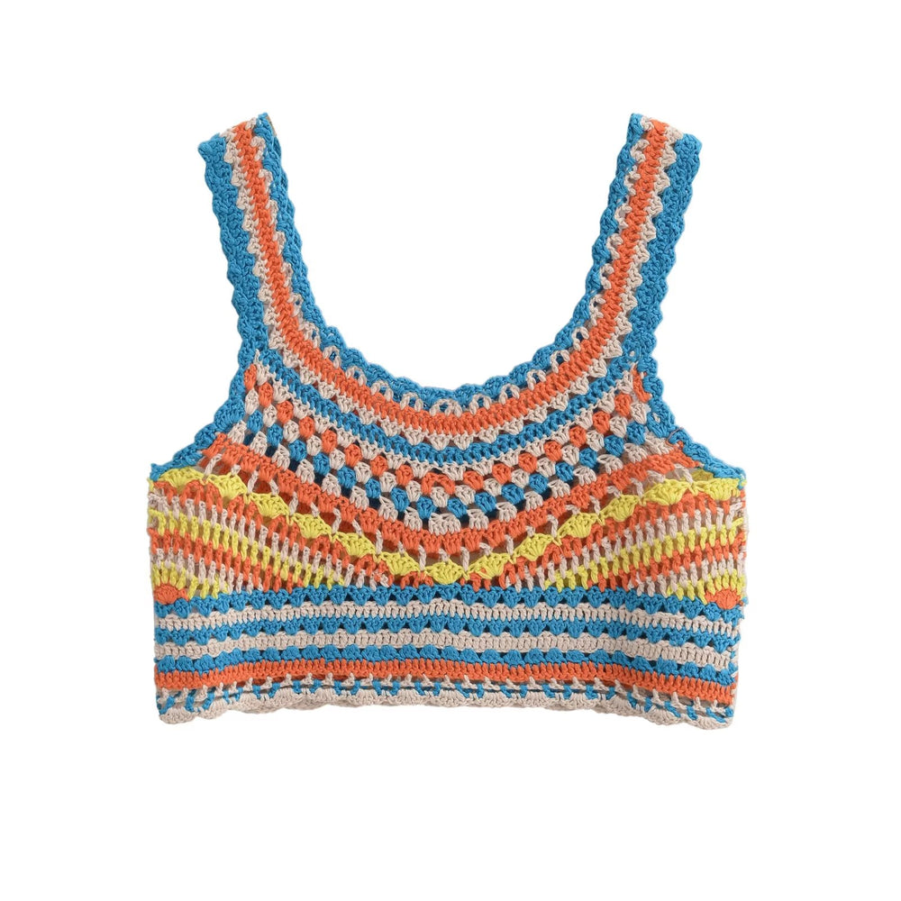 【MOQ-5 packs】 Women Autumn Crochet Pullover U Collar Sleeveless Sling Top