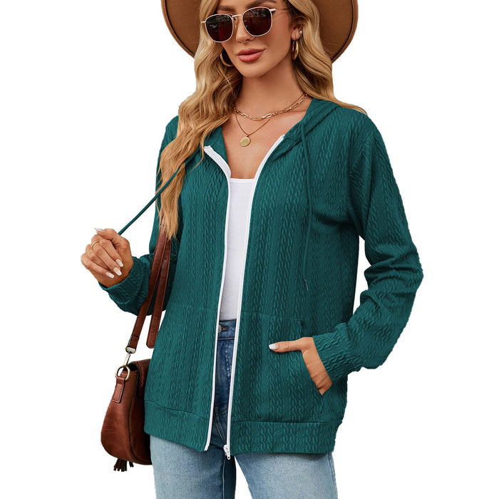 Autumn Winter Loose Long Sleeve Hooded Zip Cardigan Pocket Sweatshirt Women