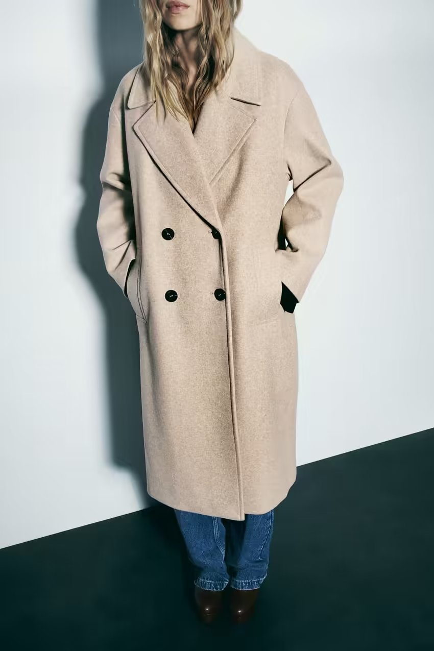 Collared Double Breasted Loose Woolen Coat Women Soft Loose Coat Coat