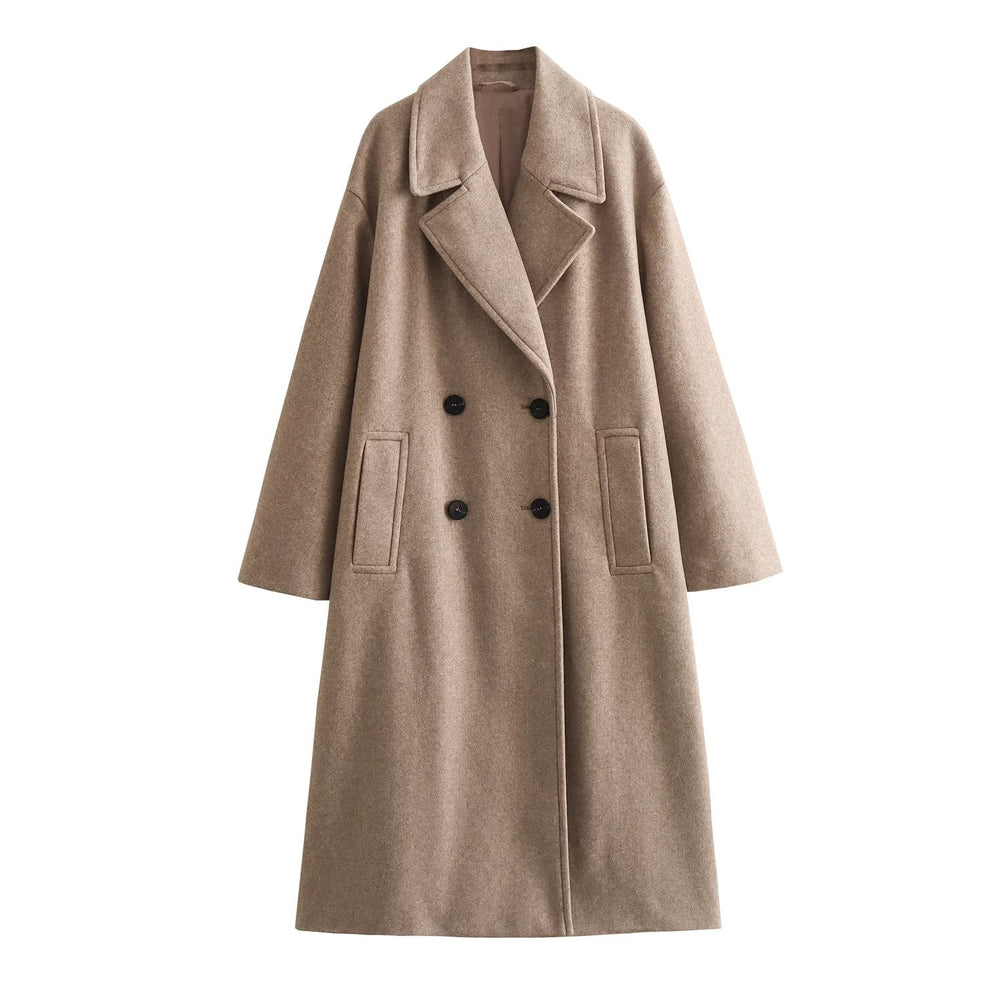 Collared Double Breasted Loose Woolen Coat Women Soft Loose Coat Coat
