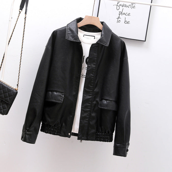 Loose Leather Coat Coat Spring Autumn Women Motorcycle Short Black Retro Leather Jacket Motorcycle Clothing