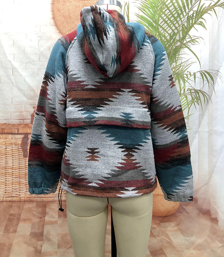 Western North America Aztec Woolen Baggy Coat Autumn Winter Ethnic Hooded Coat Women