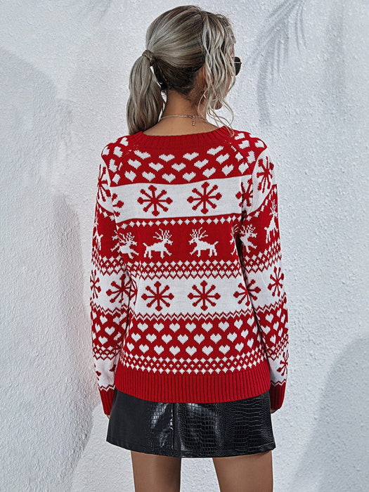 Christmas Sweater Women Elk Autumn Winter Knitted Round Neck Women Christmas Snowflake Pullover Women Sweater