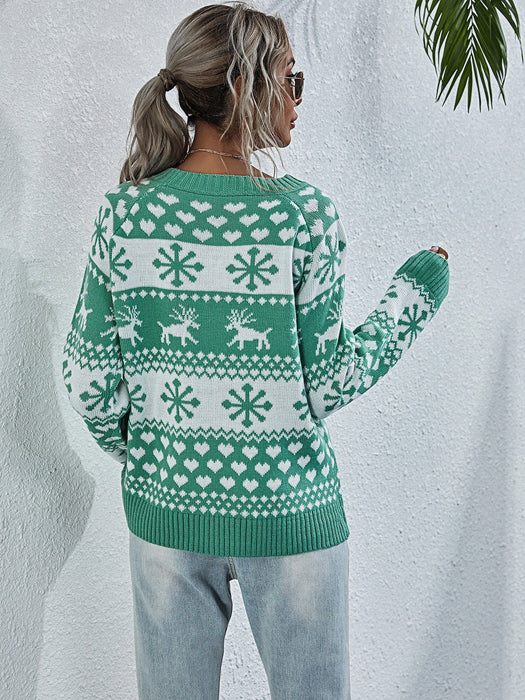 Christmas Sweater Women Elk Autumn Winter Knitted Round Neck Women Christmas Snowflake Pullover Women Sweater