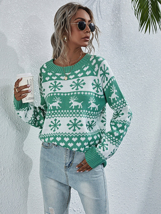 Christmas Sweater Women Elk Autumn Winter Knitted Round Neck Women Christmas Snowflake Pullover Women Sweater