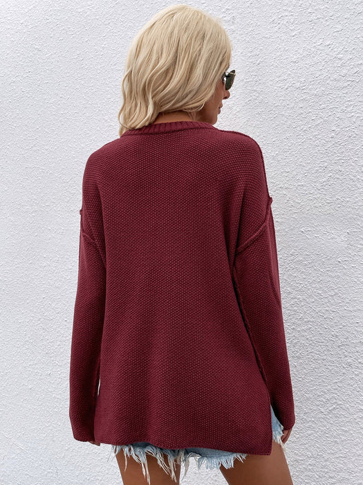 Autumn Winter Solid Color Pullover V Neck Sweater Women Street Hipster Sweater