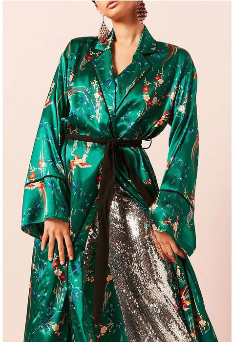 Phoenix Printed Satin Kimono Cardigan Women