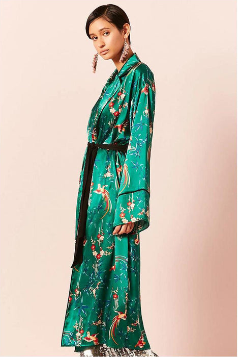 Phoenix Printed Satin Kimono Cardigan Women