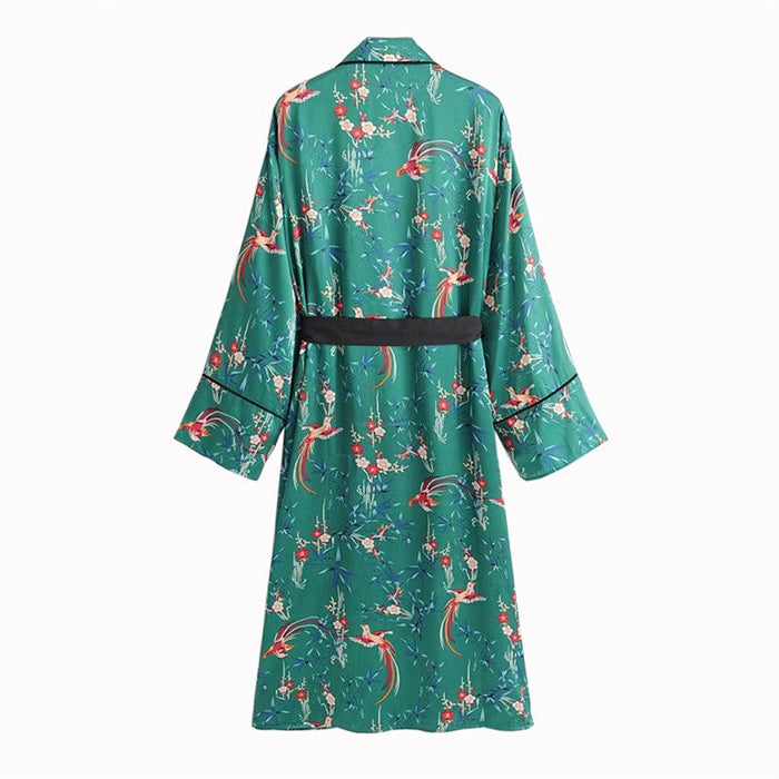 Phoenix Printed Satin Kimono Cardigan Women